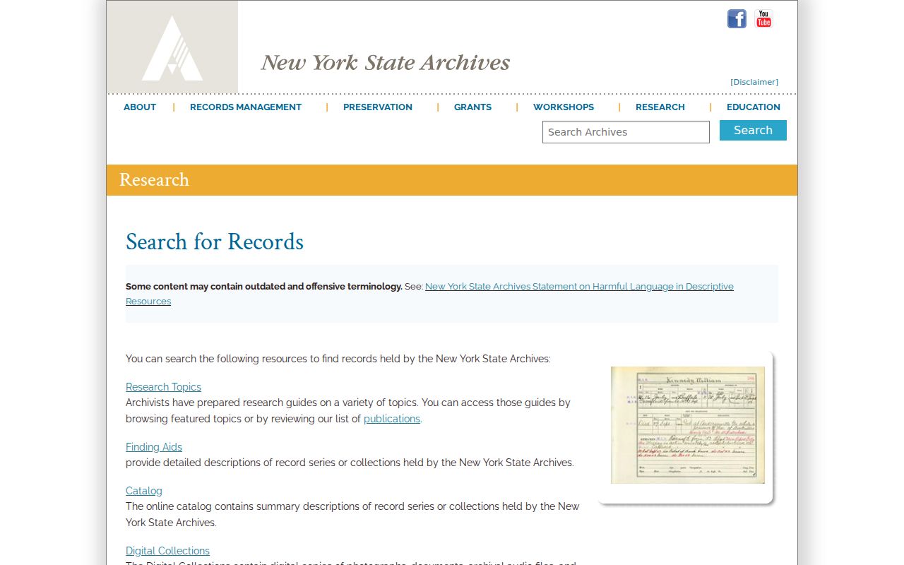 Amherst previous residents New York State Archives record search