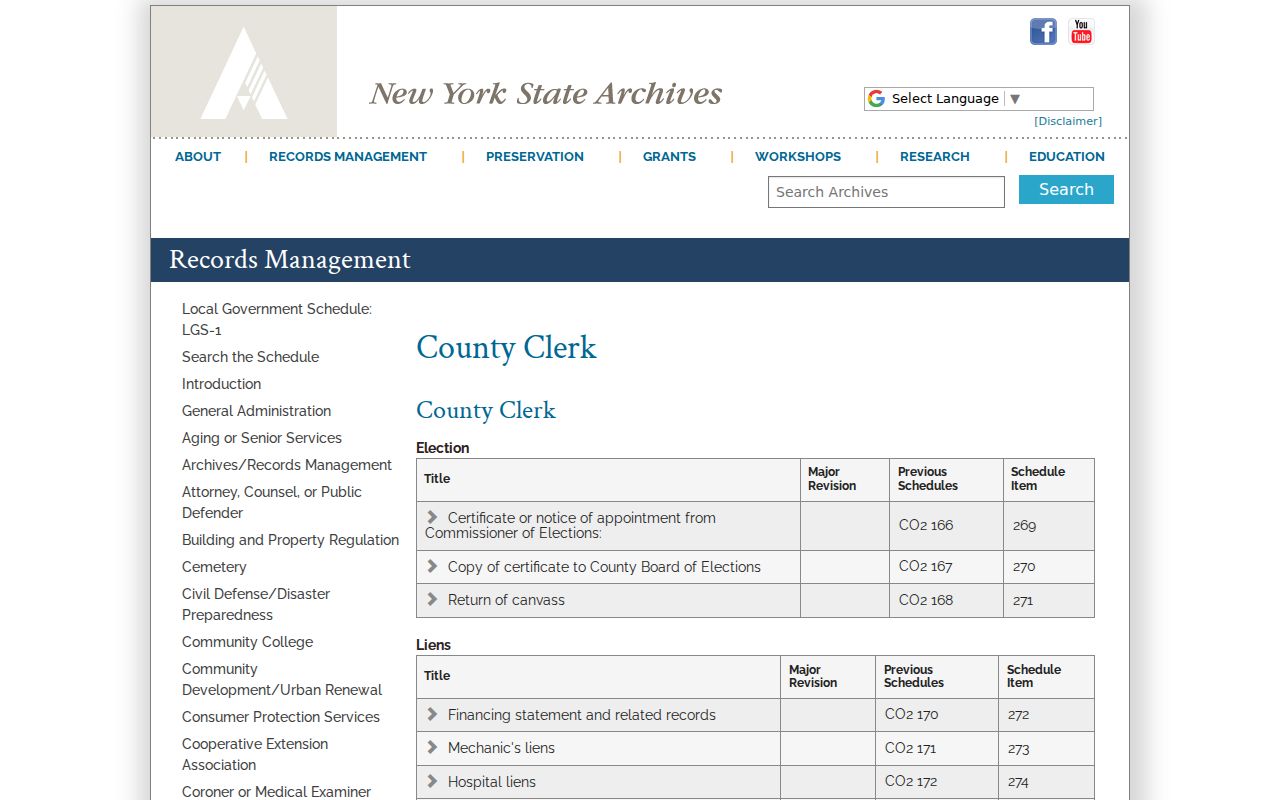 Amherst previous residents New York State Archives County Clerk schedule