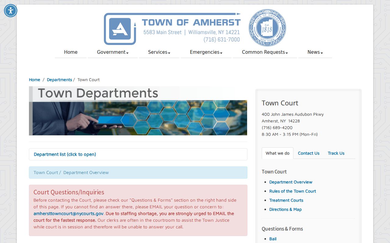 Amherst resident lookup court procedures page
