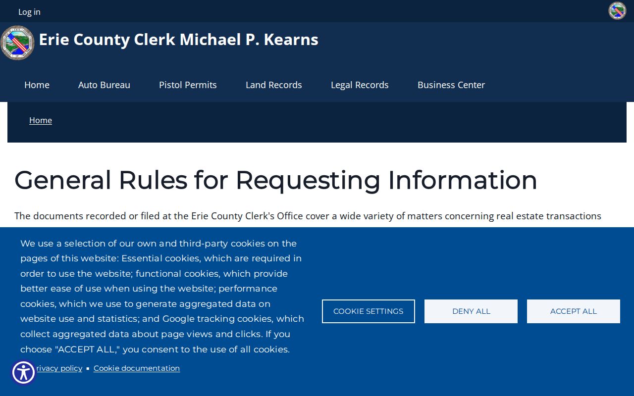 Amherst street directory Erie County Clerk address request rules